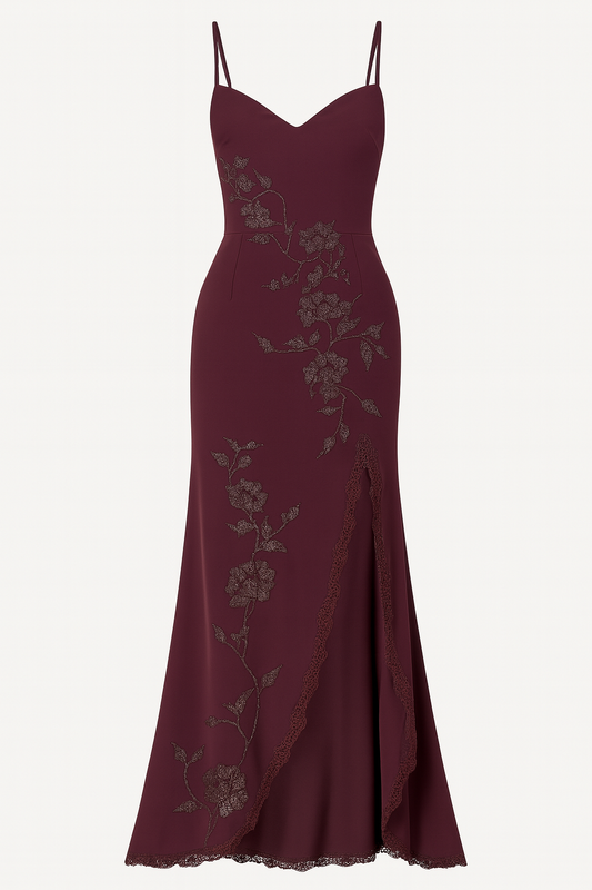 Merlot Bloom Slit Dress